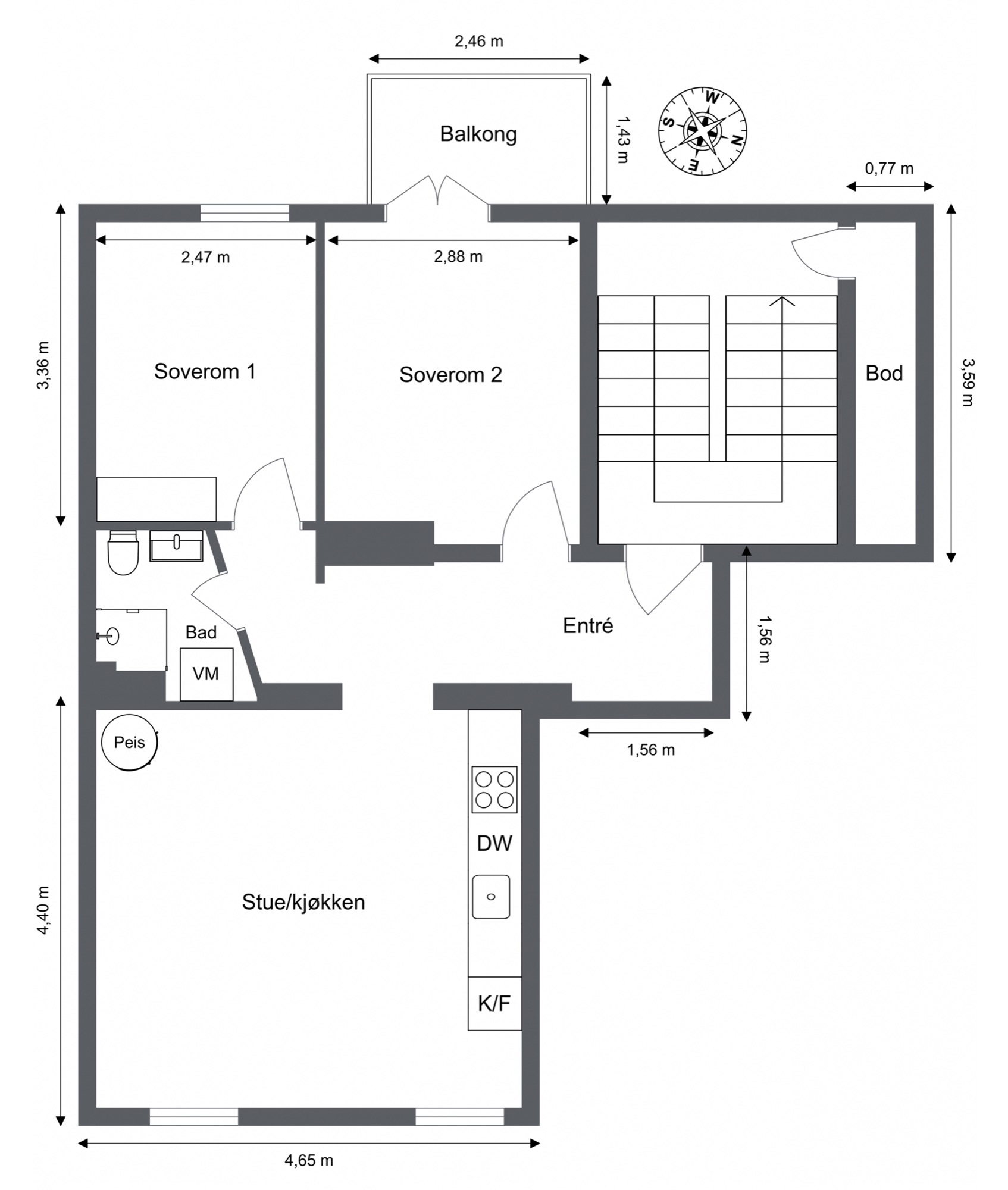 Alternativ planskisse, 3-roms
